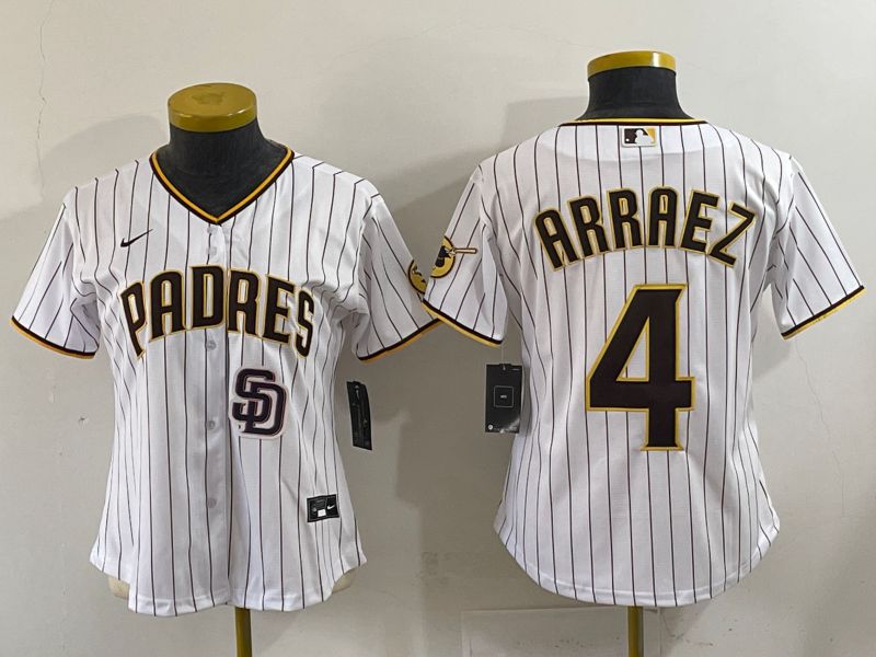 Youth 2025 San Diego Padres 4 Arraez White Stripe Game Nike MLB Jersey style 3